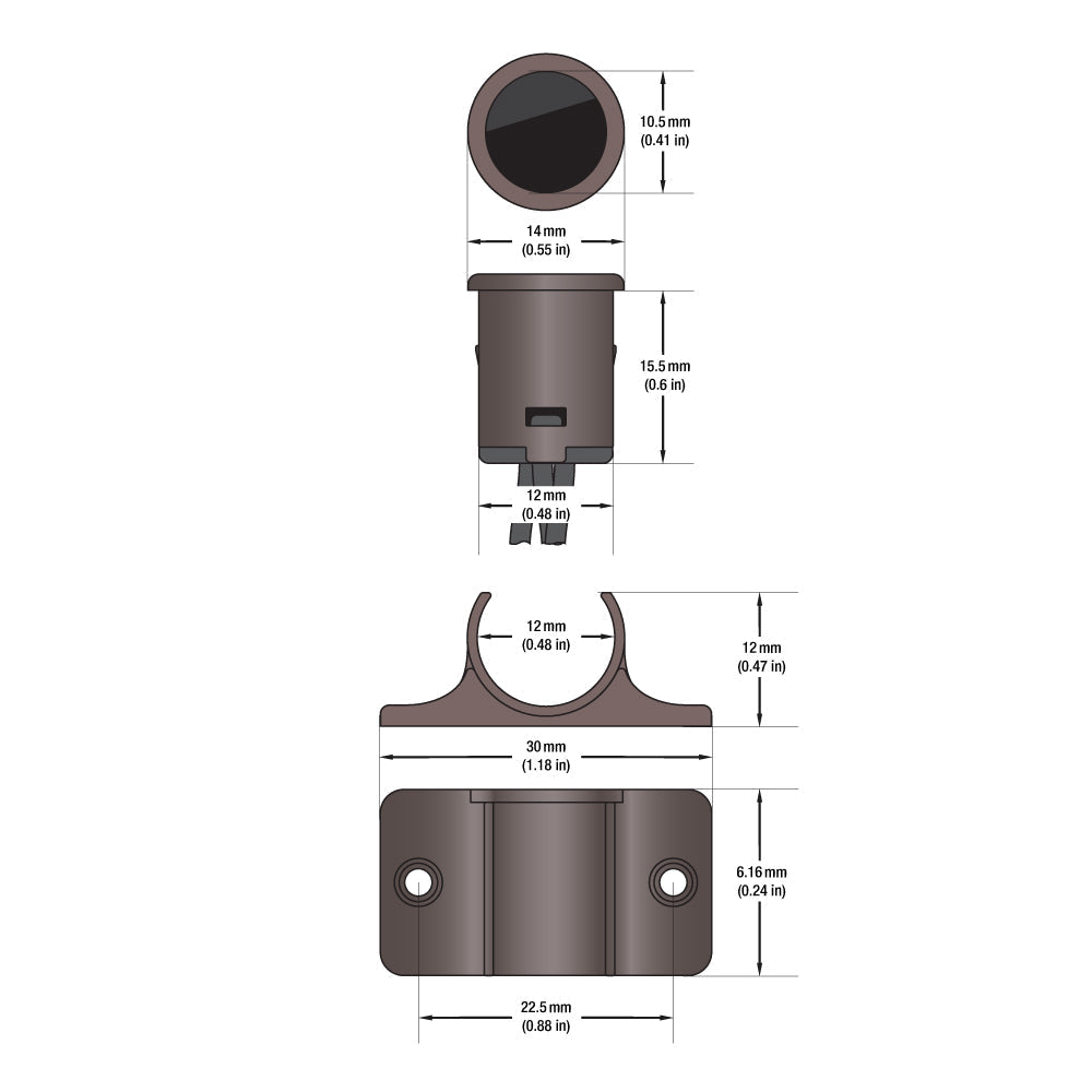 Dimensions and specifications of the LP-5028S2 mini double head door sensor switch in brown color.