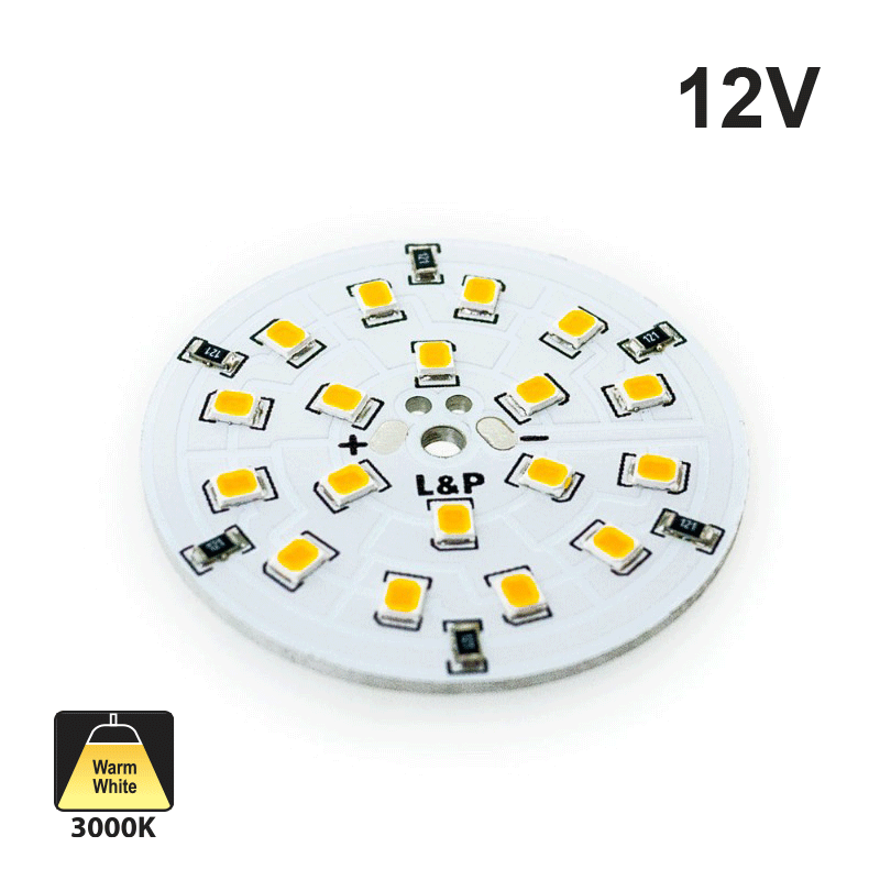 12V Flat Round PCB 18 SMD 3528 Constant Voltage LED 2W 2700-3000K(Warm White)