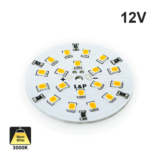 12V Flat Round PCB 18 SMD 3528 Constant Voltage LED 2W 2700-3000K(Warm White)