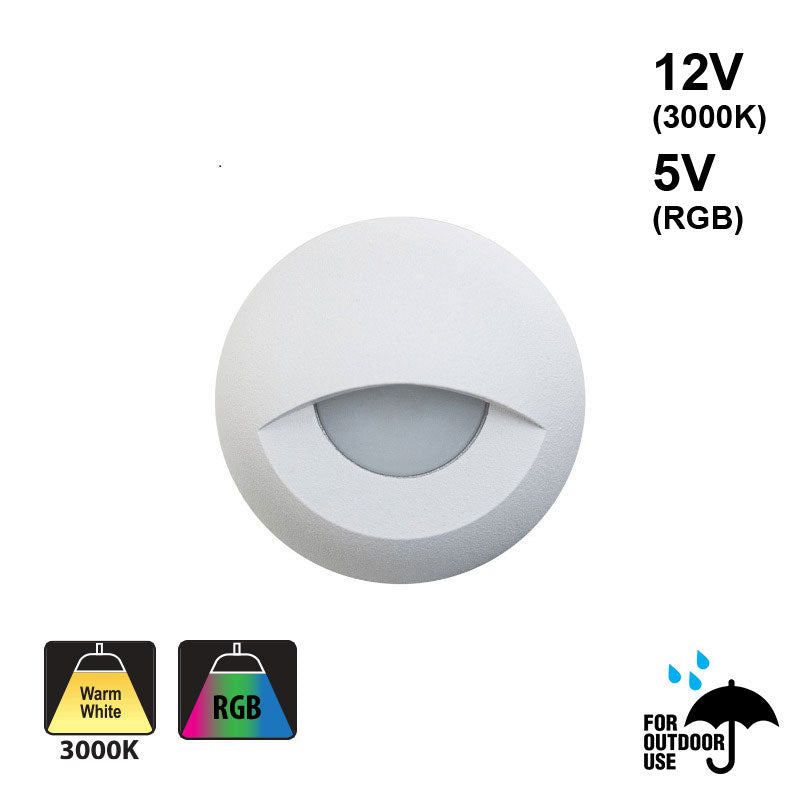 Round Outdoor Dimmable LED Step Light/ Pathway Light Eyelid Trim White TYPE2 3000K, RGB