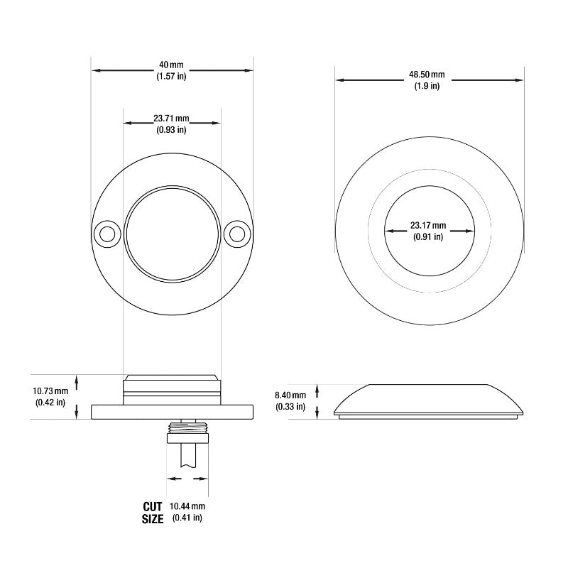 Round LED Step Light/ Pathway Light Flat Bevel Trim Silver