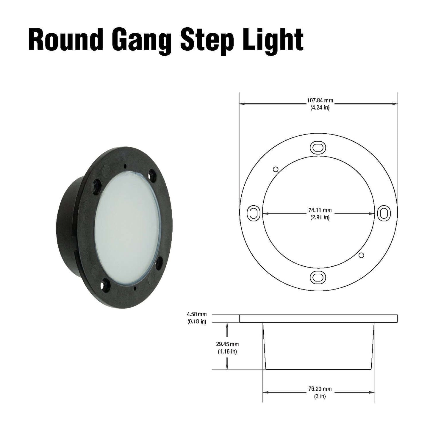 RD05HV-30K 120V Round Gang LED Step light 3W 3000K (Engine Only)