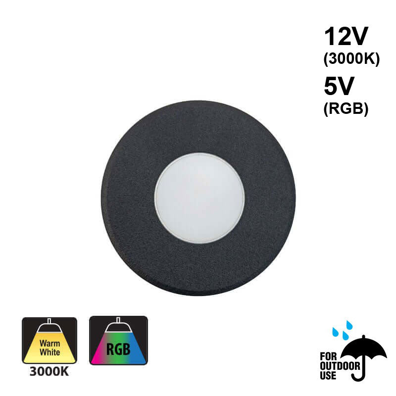 Round Outdoor Dimmable LED Step Light/ Pathway Light Flat Trim Black TYPE10 3000K, RGB