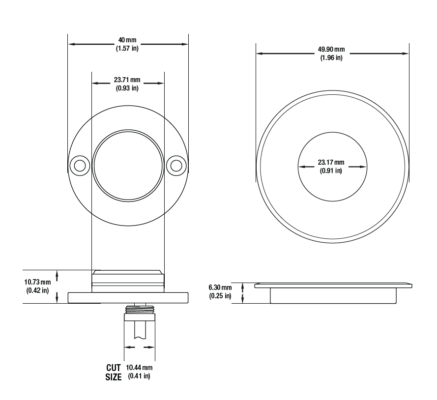 Round LED Step Light/ Pathway Light Flat Trim Black