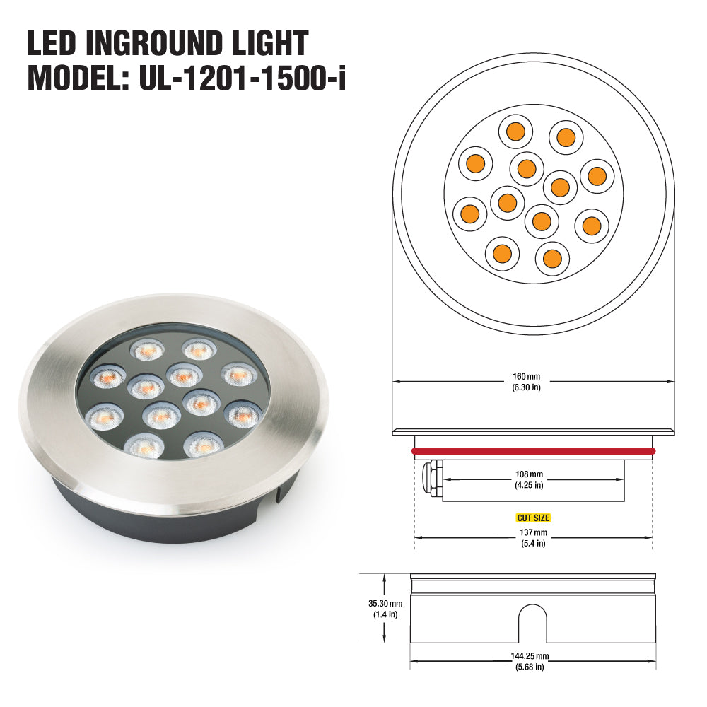 UL-1201-1500-I 6 inch Round Shallow Recessed inground light