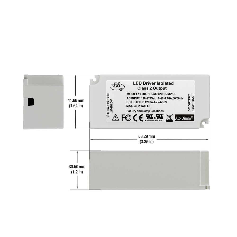 ES LD038H-CU12036-M28E Constant Current LED Driver, 1200mA 24-36V 43.2W, gekpower