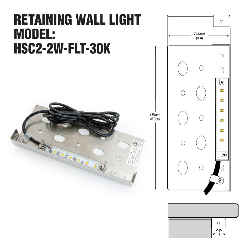 7 inch Hardscape Retaining Wall Light, 12V 2W 3000K