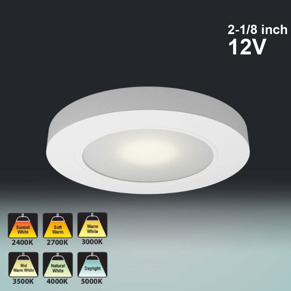 White Round LED under Cabinet Lights - 12V 2.5W CCT(2.4K, 2.7K, 3K, 3.5K, 4K, 5K), VBUN-R25-12V-White