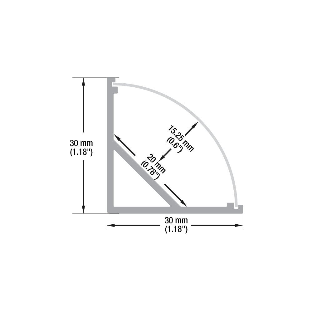 Corner Mount Curve Linear Aluminum LED Channel for LED Strips 2Meters(6.5ft) VBD-CH-C3-2