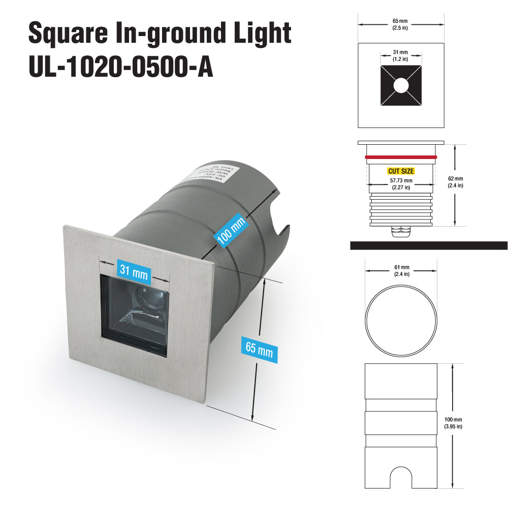 2.5 Inch Square Inground light 24V 5W