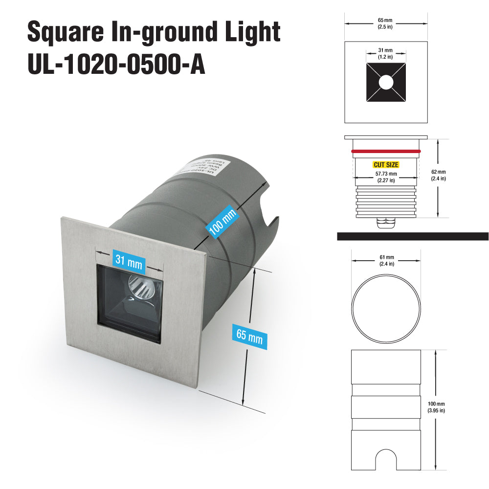 UL-1020-0500-A 2.5 Inch Square Inground light
