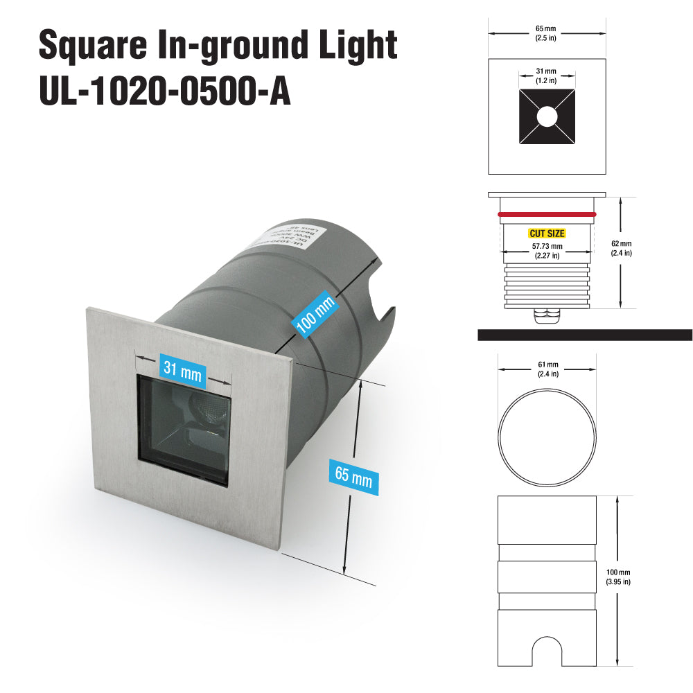 2.5 Inch Square Inground light 24V 5W