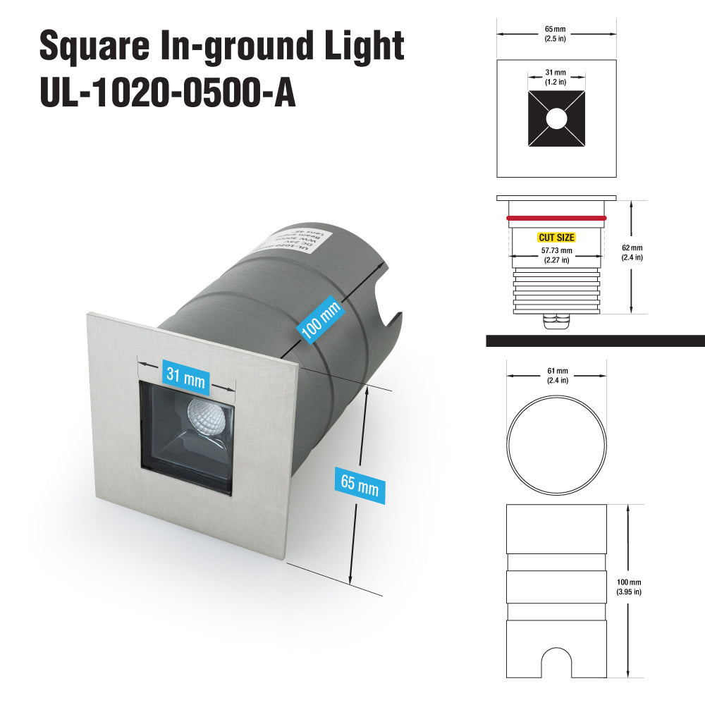 UL-1020-0500-A 2.5 Inch Square Inground light 24V 5W