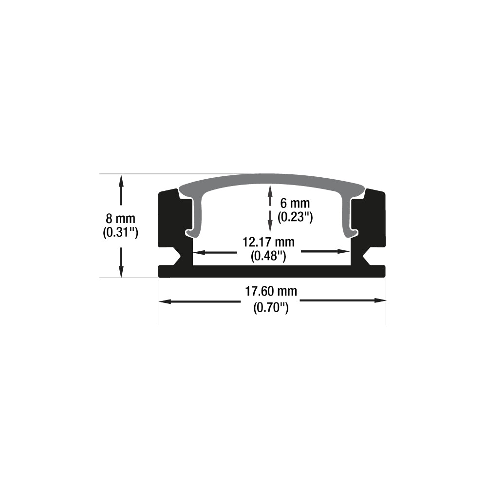 Low Profile Linear Aluminum LED Channel for LED Strips 2Meters(6.5ft) VBD-CH-S55B-2