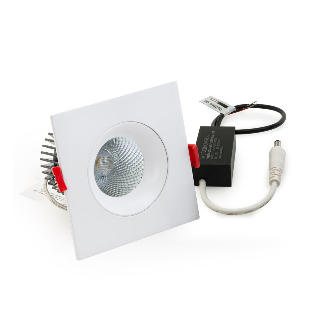 3.5 inch Dimmable Regressed Square Gimbal Downlight/ Ceiling Lights AD-35S12W-1224V-5CCTWH-REY-SQ, (5CCT) 12~36V 12W