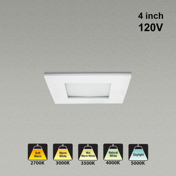 4 inch Square Flat Dimmable Recessed LED Panel Light / Downlight / Ceiling Light, 120V 12W 5CCT(2.7K, 3K, 3.5K, 4K, 5K), Gekpower