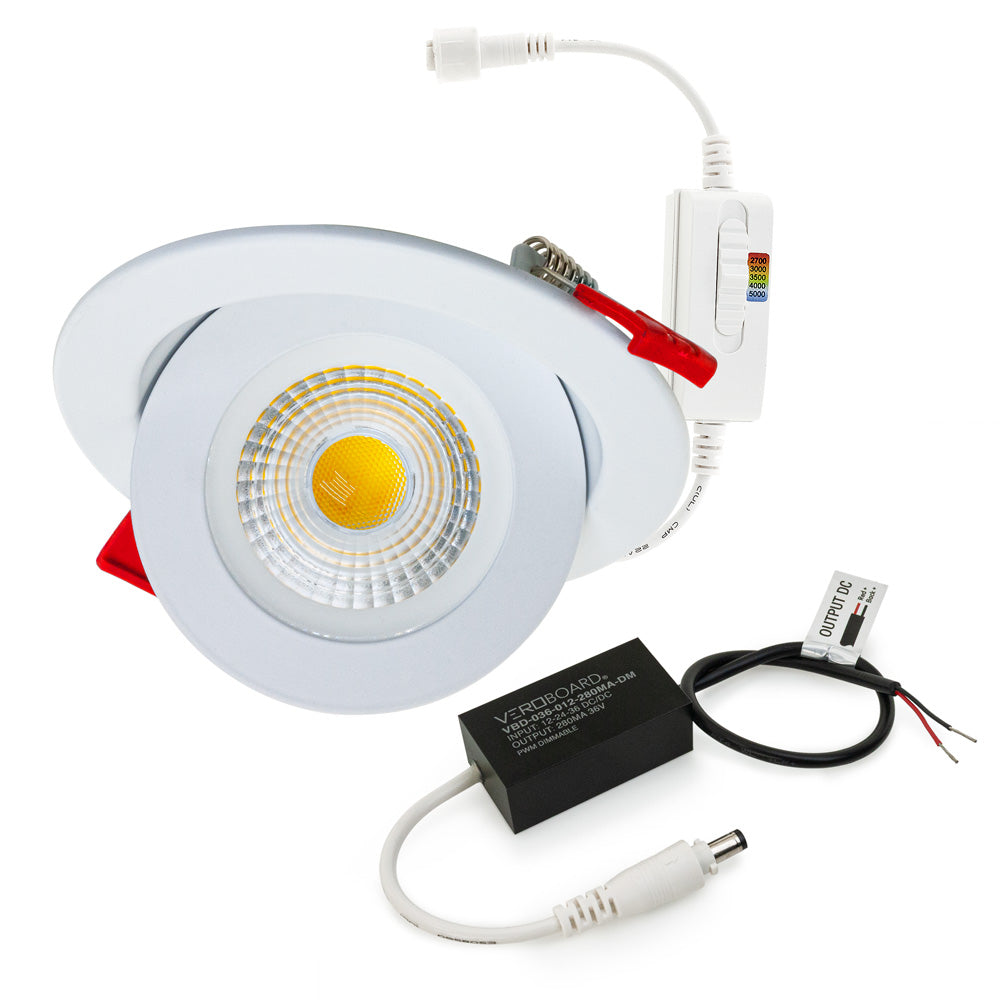 4 inch dimmable floating gimbal recessed LED downlight with adjustable components and driver.