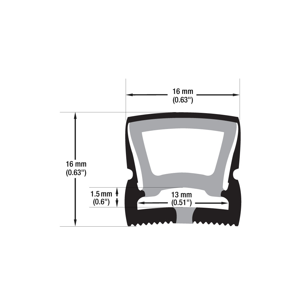 Black Silicone Flexible LED Neon channel VBD-N1616-SF-B, per foot(30.5cm) SURFACE Mount