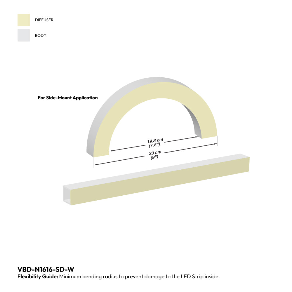 White Silicone Flexible LED Neon channel VBD-N1616-SD-W, per foot(30.5cm) SIDE Mount