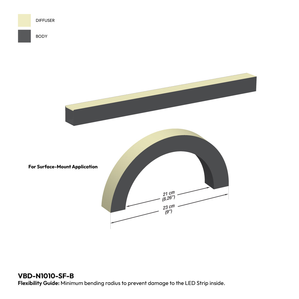 Black Silicone Flexible LED Neon channel VBD-N1010-SF-B, per foot(30.5cm) SURFACE Mount