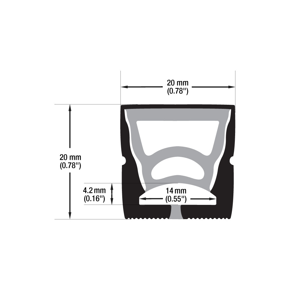 Black Silicone Flexible LED Neon channel VBD-N2020-SF-B, per foot(30.5cm) SURFACE Mount