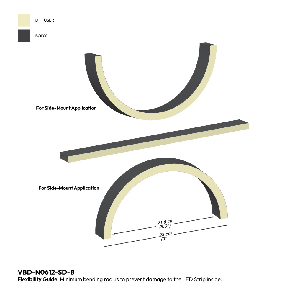 Black Silicone Flexible LED Neon channel VBD-N0612-SD-B, per foot(30.5cm) SIDE Mount