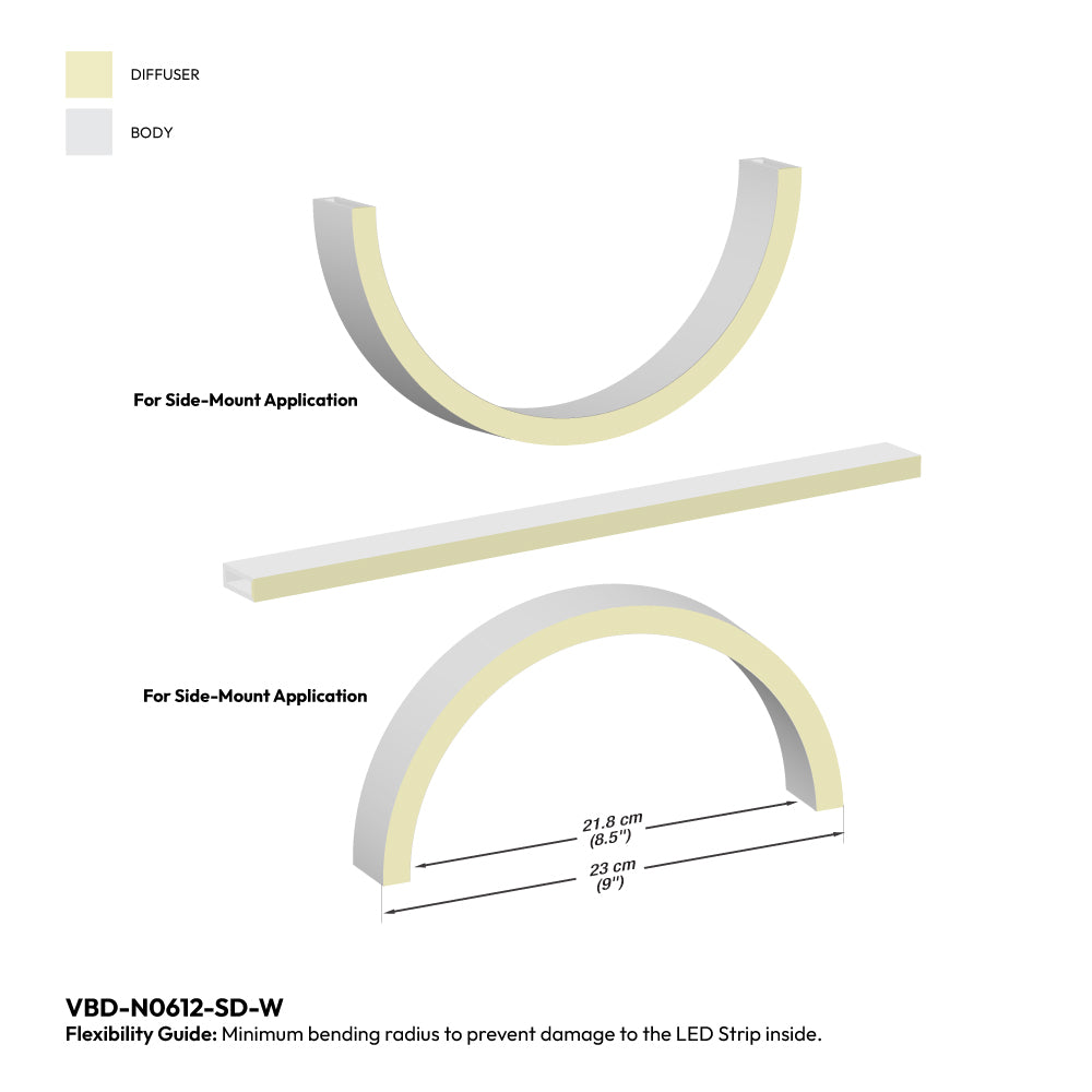 White Silicone Flexible LED Neon channel VBD-N0612-SD-W, per foot(30.5cm) SIDE Mount