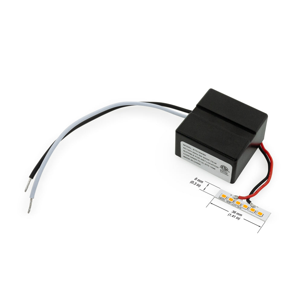 ST0130K LED module with driver, 120V input, 5W power, features warm white 3000K light source.