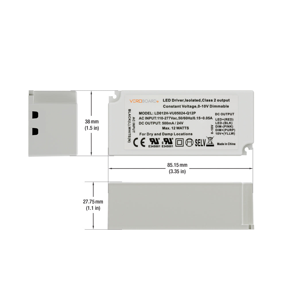 LD012H-VU05024-Q12P 0-10V Dimmable Constant Voltage LED Driver 24V 12W