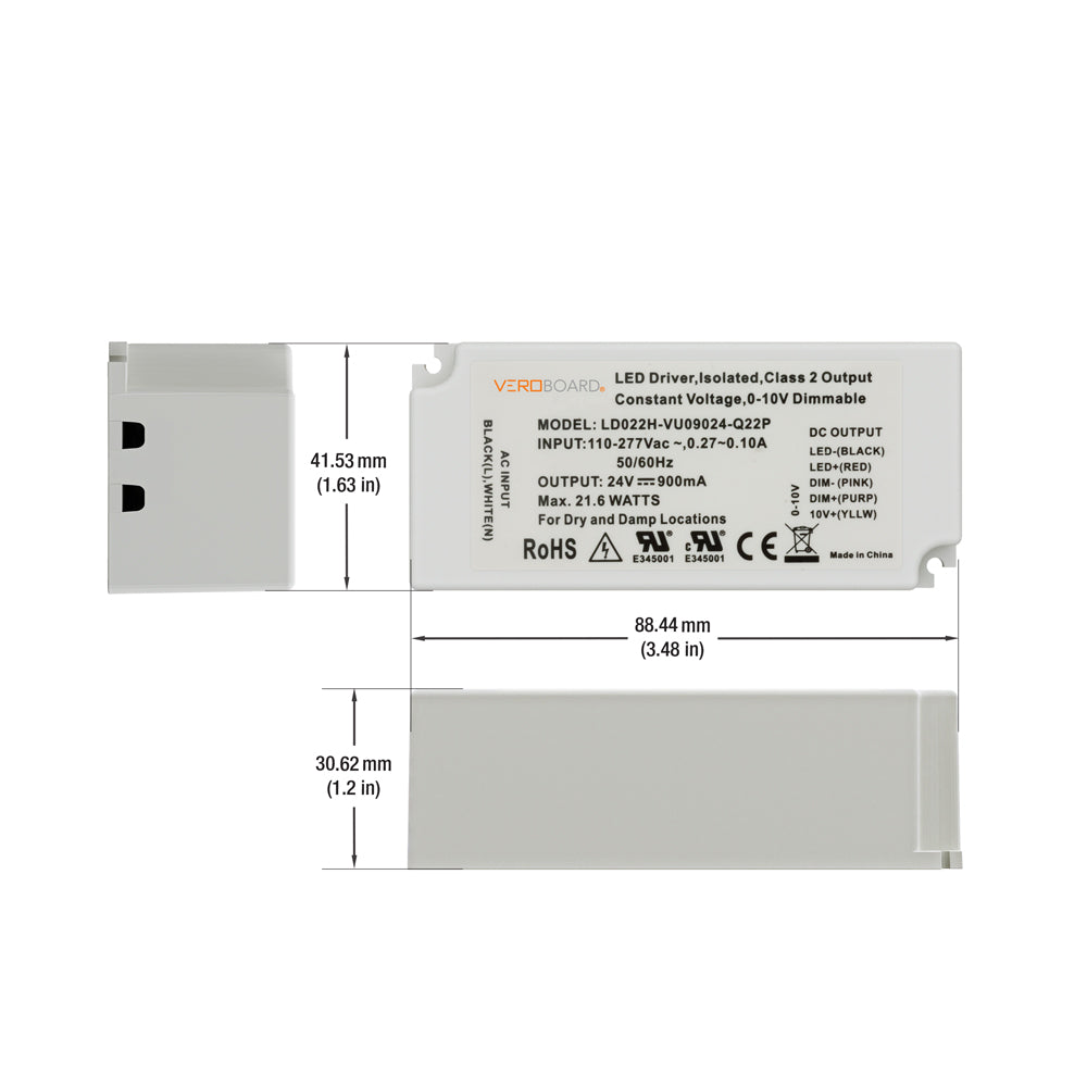 LD022H-VU09024-Q22P 0-10V Dimmable Constant Voltage LED Driver 24V 21.6W