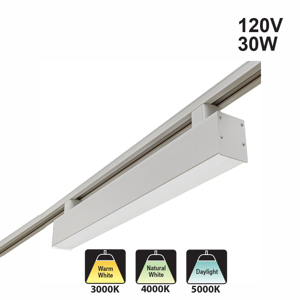2ft Linear White LED Track Light Head VBD-LW-TRL30W-WH, 120V 30W 3CCT(3K, 4K, 5K)