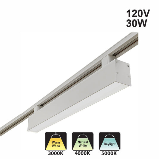 2ft Linear White LED Track Light Head VBD-LW-TRL30W-WH, 120V 30W 3CCT(3K, 4K, 5K)