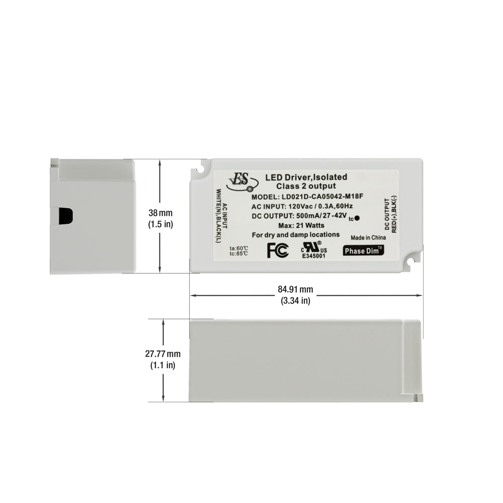 ES LD021D-CA05042-M18F Constant Current LED Driver, 500mA 27-42V 21W max