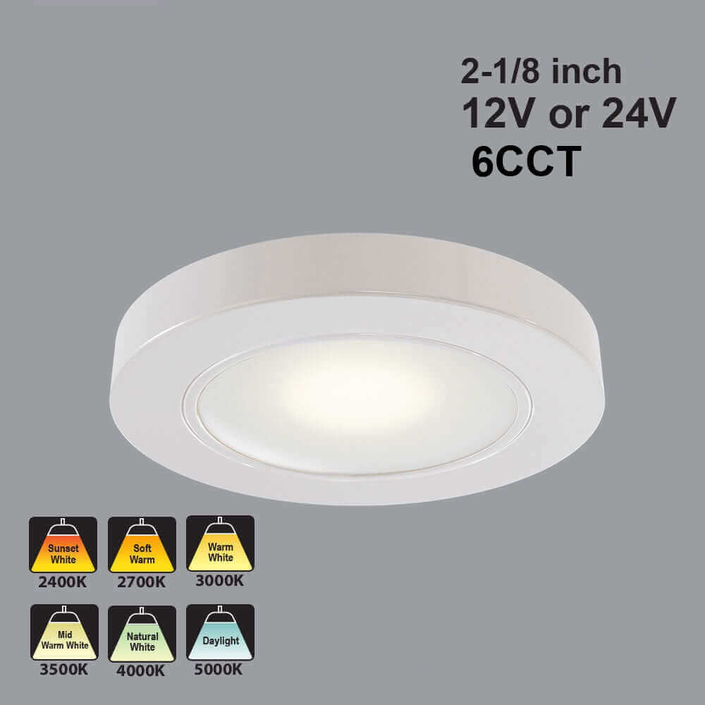 VBUN-2R25-1224V-6CCT-White Round Cabinet Light 12-24V 2.7W selectable 6CCT