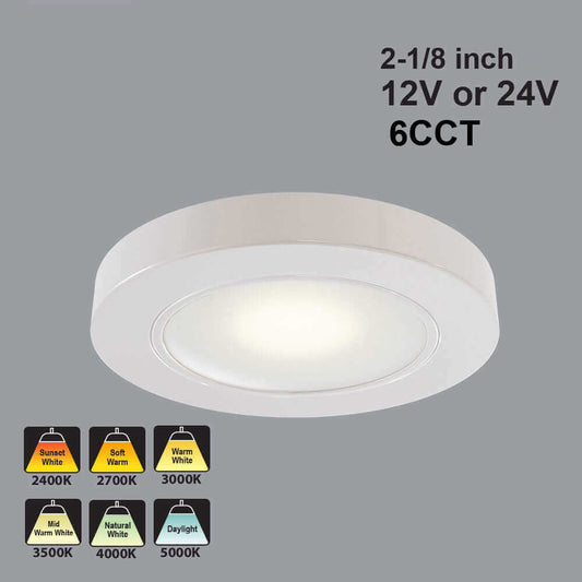 VBUN-2R25-1224V-6CCT-White Round Cabinet Light 12-24V 2.7W selectable 6CCT