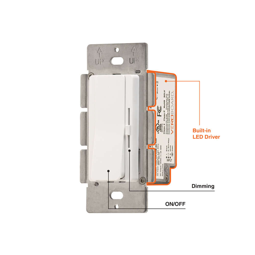 Single Gang Dimmer+Driver 2in1 60W 12V class2. Single pole/ 3Way