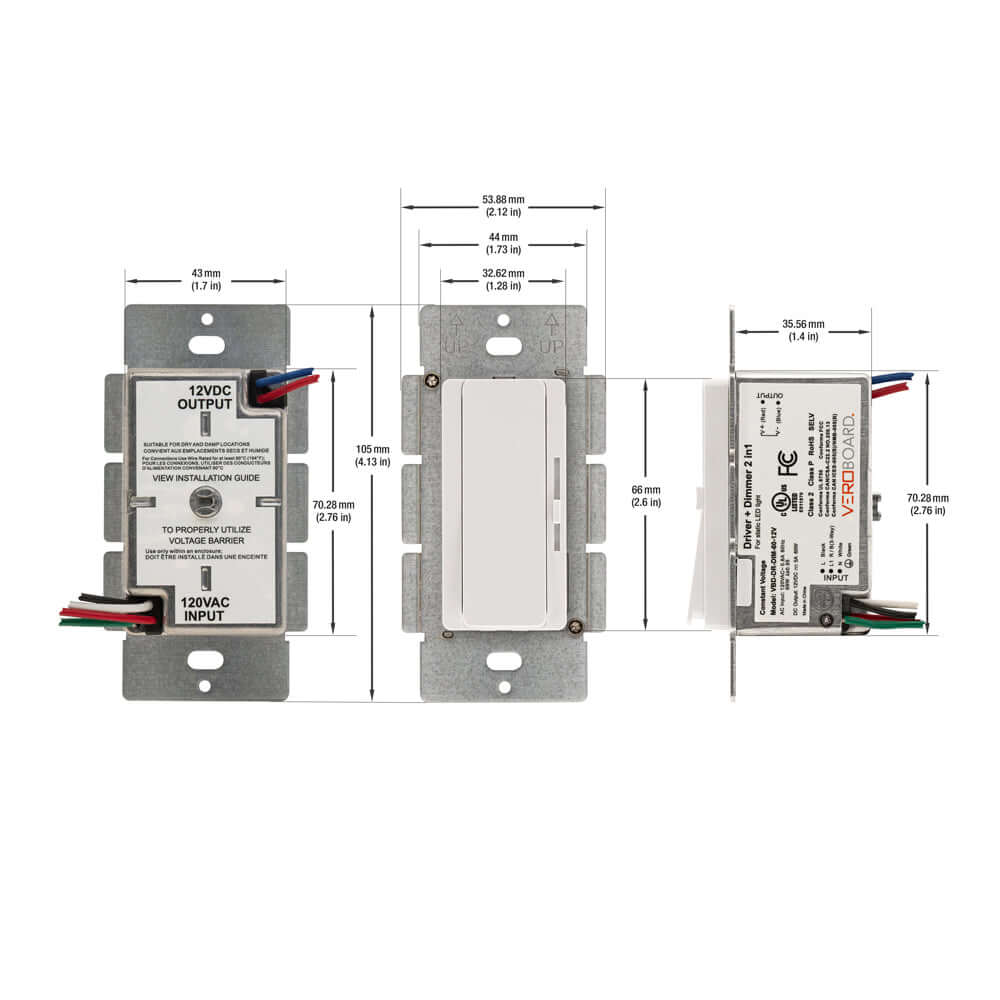 Single Gang Dimmer+Driver 2in1 60W 12V class2. Single pole/ 3Way
