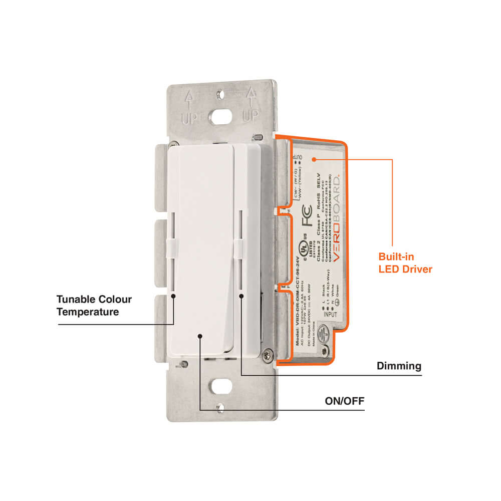 Single Gang CCT Dimmer+Driver Control Hybrid 96W 24V class2. Single pole/ 3Way