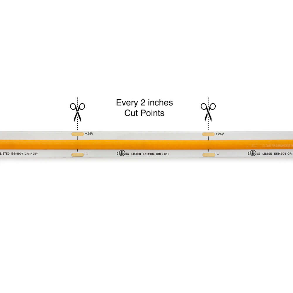 20M(65.6ft) Indoor LED Strip COB, 24V 2.5(w/ft) 177(Lm/ft) 480(LEDs/m) CCT(3K)