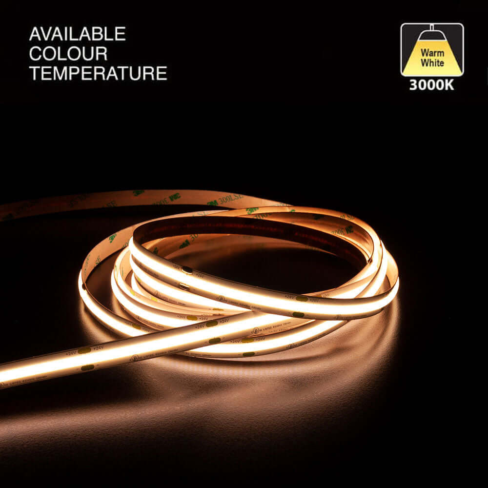 20M(65.6ft) Indoor LED Strip COB, 24V 2.5(w/ft) 177(Lm/ft) 480(LEDs/m) CCT(3K)