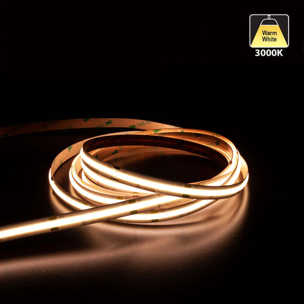 20M(65.6ft) Indoor LED Strip COB, 24V 2.5(w/ft) 177(Lm/ft) 480(LEDs/m) CCT(3K)