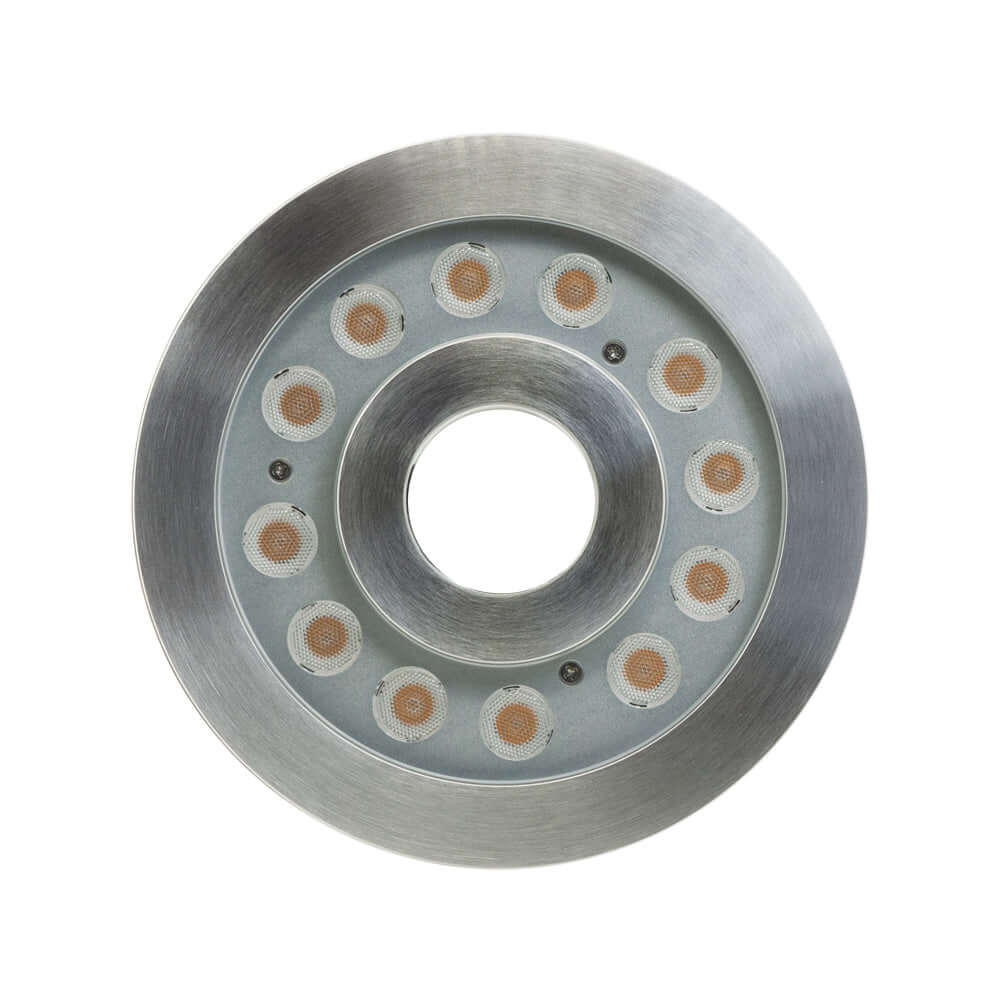 Submersible Spotlight (Underwater) 3000K 24V 28.8W, VBD-SUBF-24-24V-3K round LED light with 12 LEDs for underwater use.
