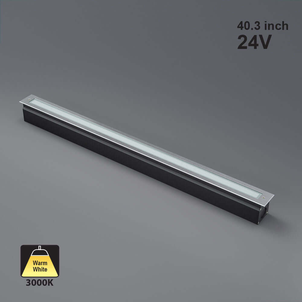 40-inch Outdoor Linear Recessed LED Inground Light 24V 26.5W 3000K, VBD-I-LIN-4F-30-24V-3K on a gray background