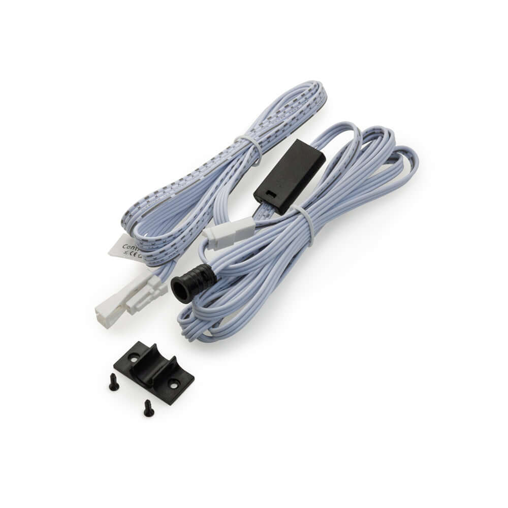 Installation kit including various cables and mounting hardware for door sensor switch.