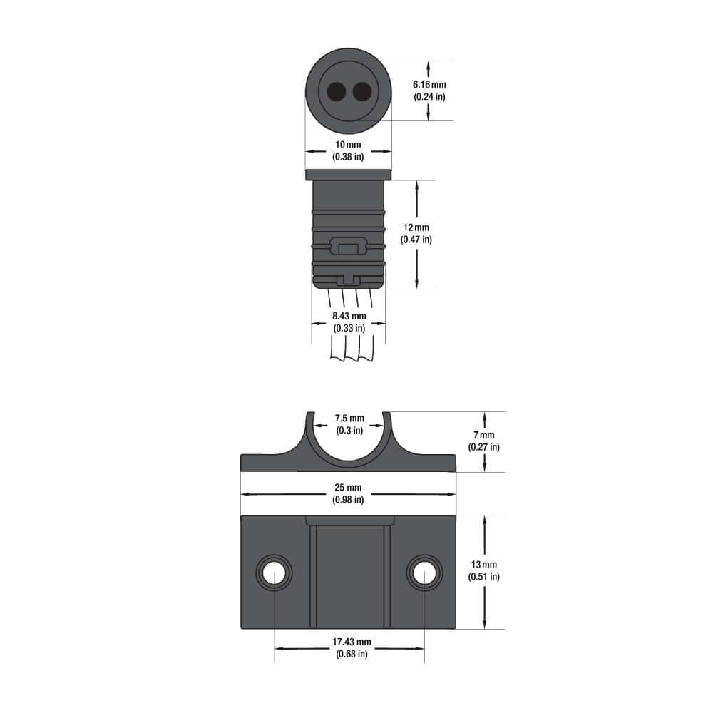Illustration of the 5029M2-B double head door sensor switch dimensions and connector specifications.