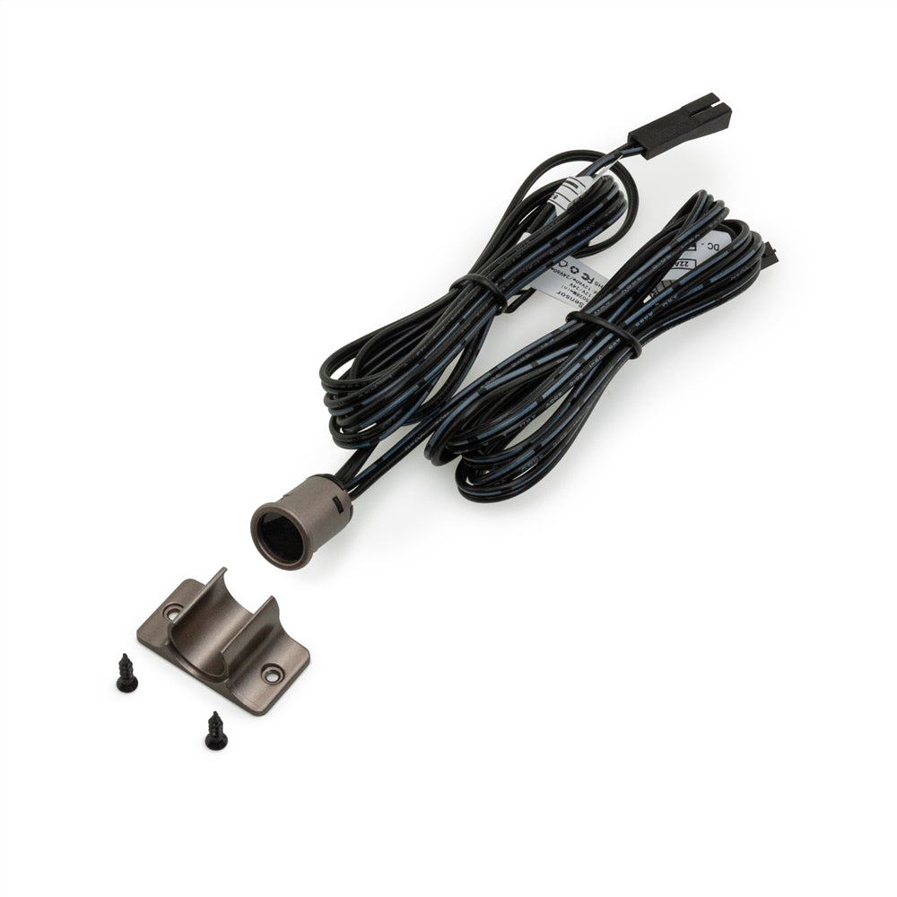 Single head door sensor switch LP-5028 mini, brown, with wiring and mounting hardware.
