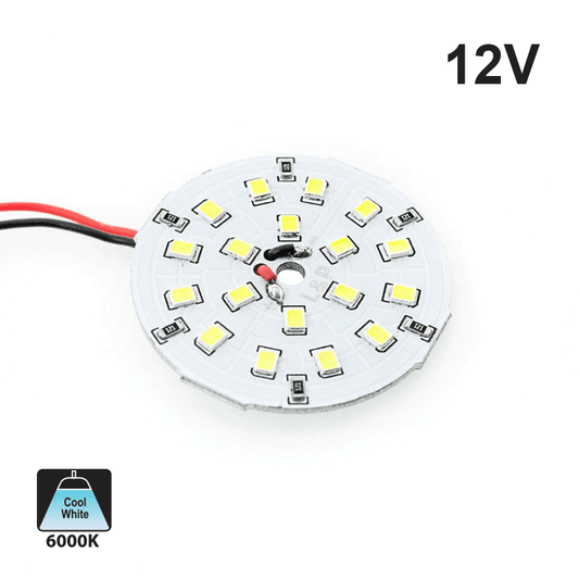 12V Flat Round PCB 18 SMD LED Module - 2W Cool White