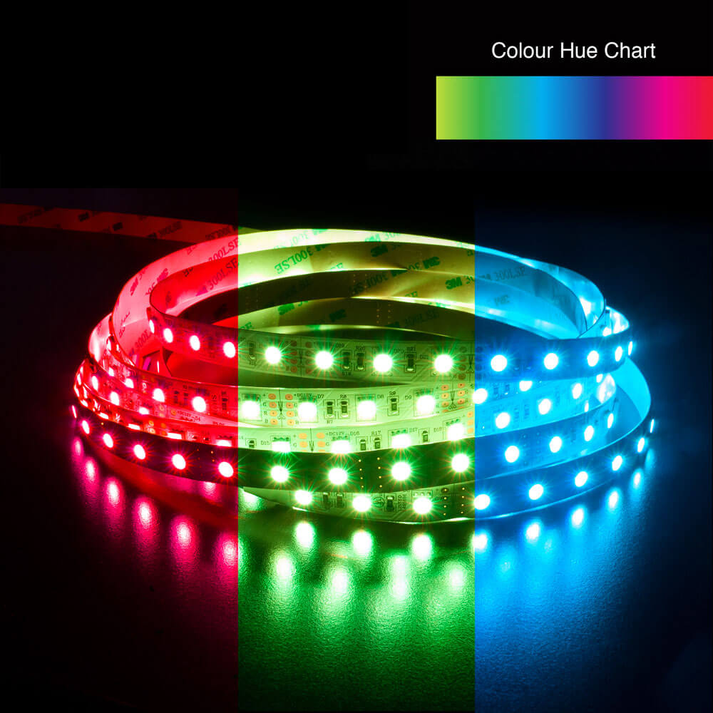 5M(16.4ft) Indoor LED Strip 5050, 12V 4.5(w/ft) 60(LEDs/m) 2600-3000MCD RGB - GekPower