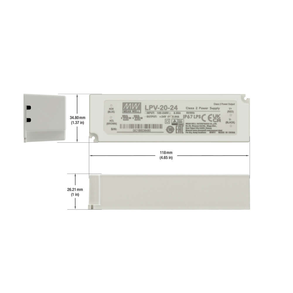 666561410780 - Mean Well LPV-20-24 LED Driver - 24V 20W Power Supply