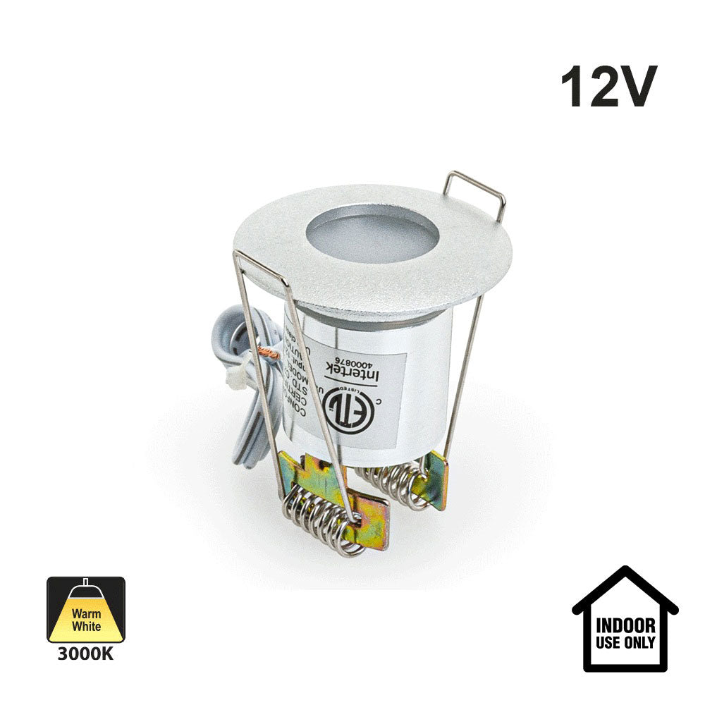 P105-SN-3000 Round Dimmable LED Step Light, 12V Warm White 3000K, Silver Grey for indoor use.